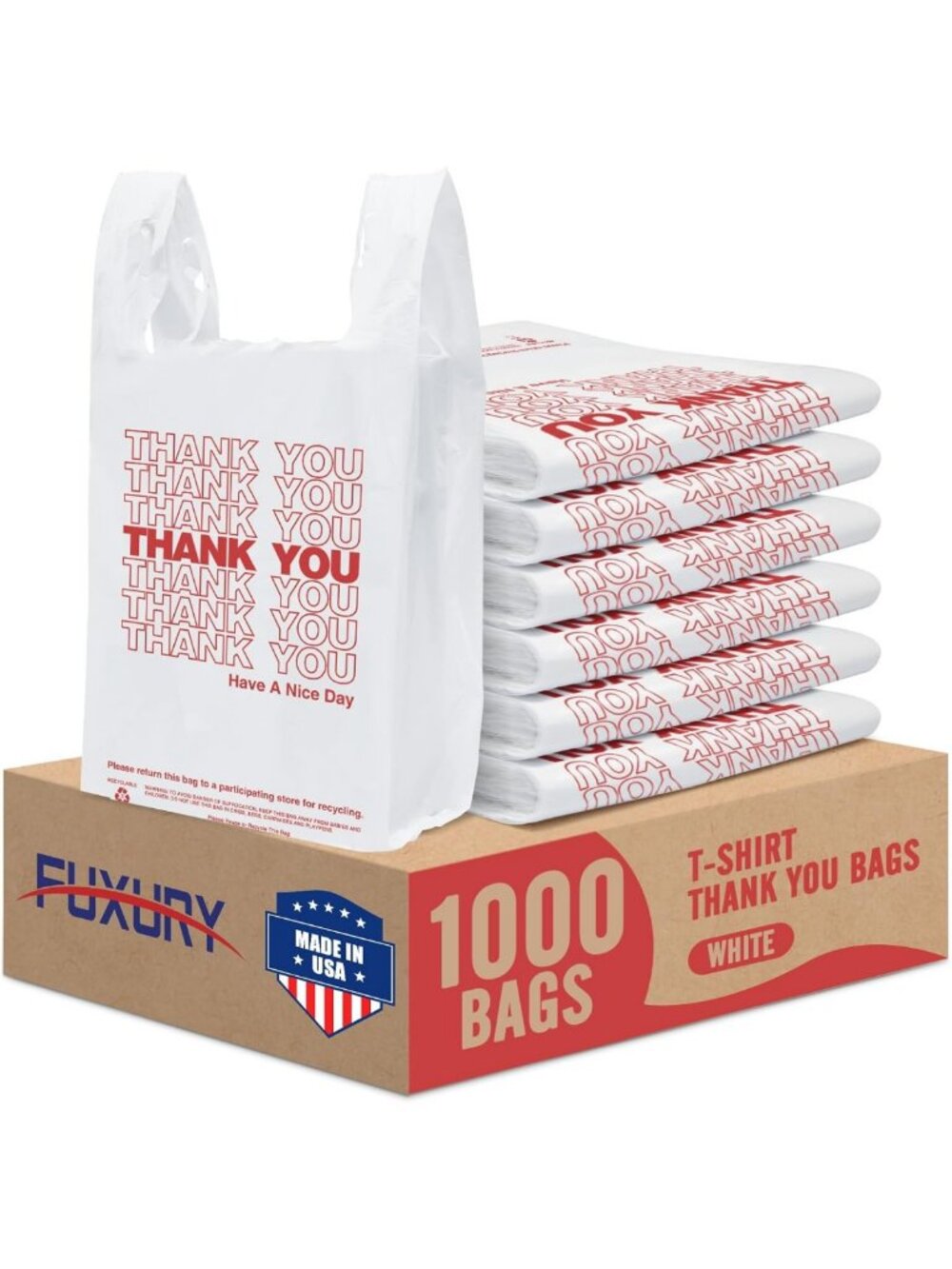 Reusable Thank You Plastic T-Shirt Bags for Shopping & Grocery - Eco-Friendly